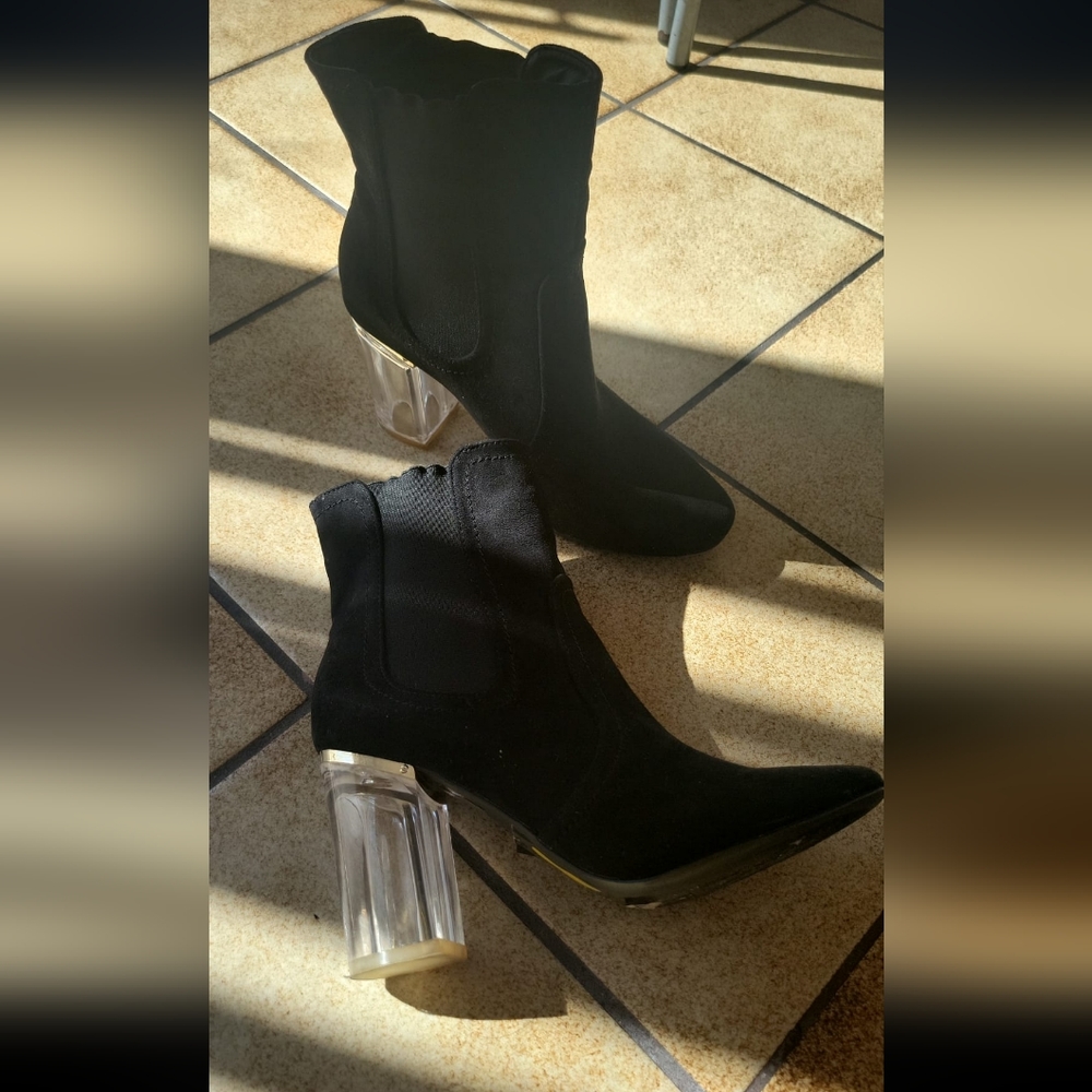 Black Booties With Clear Block Heel - image 2